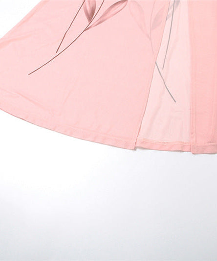 Pink Ruched High-Slit Mesh Maxi Skirt – Chic & Ready for Fall Parties & Getaways