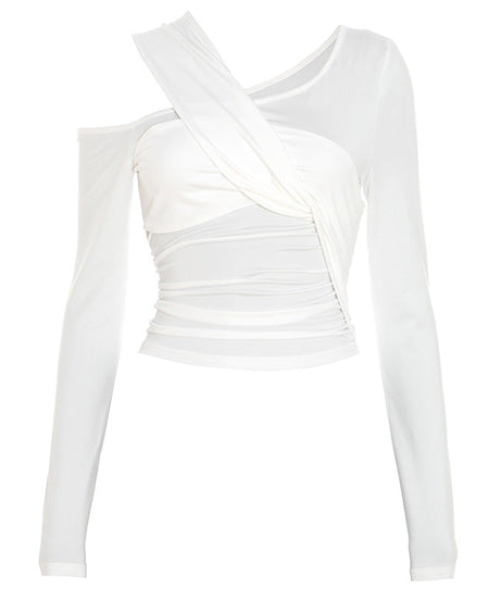 Fall Nights Out: Chic One-Shoulder Twist Front Ruched Long Sleeve Top