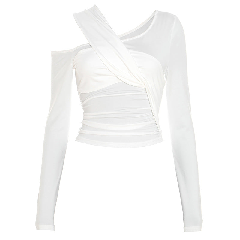 Fall Nights Out: Chic One-Shoulder Twist Front Ruched Long Sleeve Top