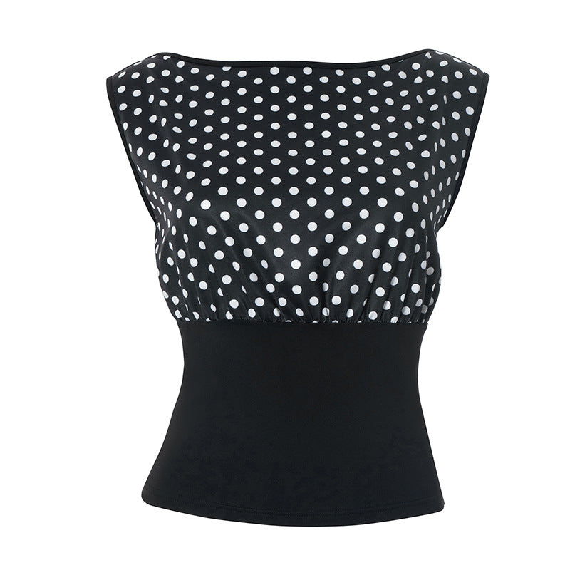 Fall Chic Retro Polka Dot Blouse for Women | Flattering Cap Sleeve Top