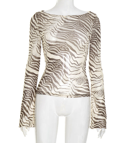 Untamed Chic! Women's Sheer Zebra Print Mesh Long Sleeve Top - Fall 2025 Fashion Essential