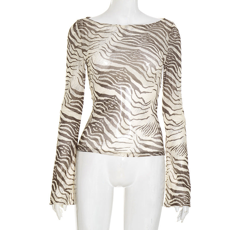Untamed Chic! Women's Sheer Zebra Print Mesh Long Sleeve Top - Fall 2025 Fashion Essential