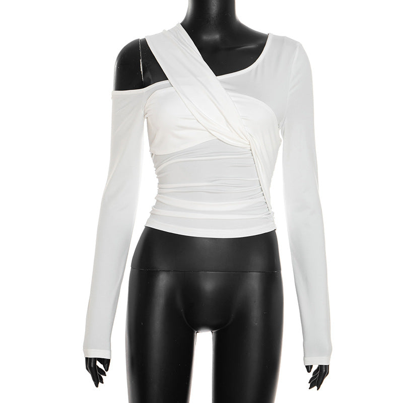 Fall Nights Out: Chic One-Shoulder Twist Front Ruched Long Sleeve Top