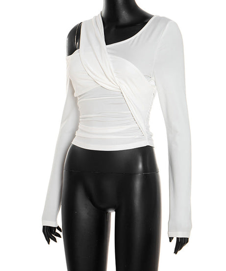 Fall Nights Out: Chic One-Shoulder Twist Front Ruched Long Sleeve Top