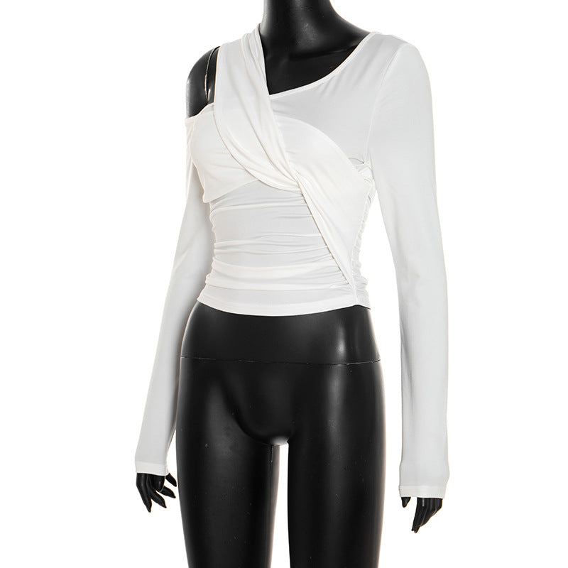 Fall Nights Out: Chic One-Shoulder Twist Front Ruched Long Sleeve Top