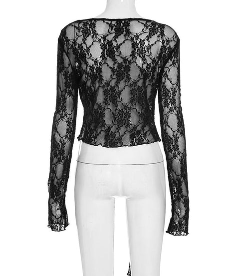 Gothic Romance Sheer Lace Tie-Front Top – Your Must-Have for Fall & Halloween Nights