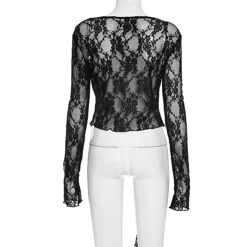 Gothic Romance Sheer Lace Tie-Front Top – Your Must-Have for Fall & Halloween Nights