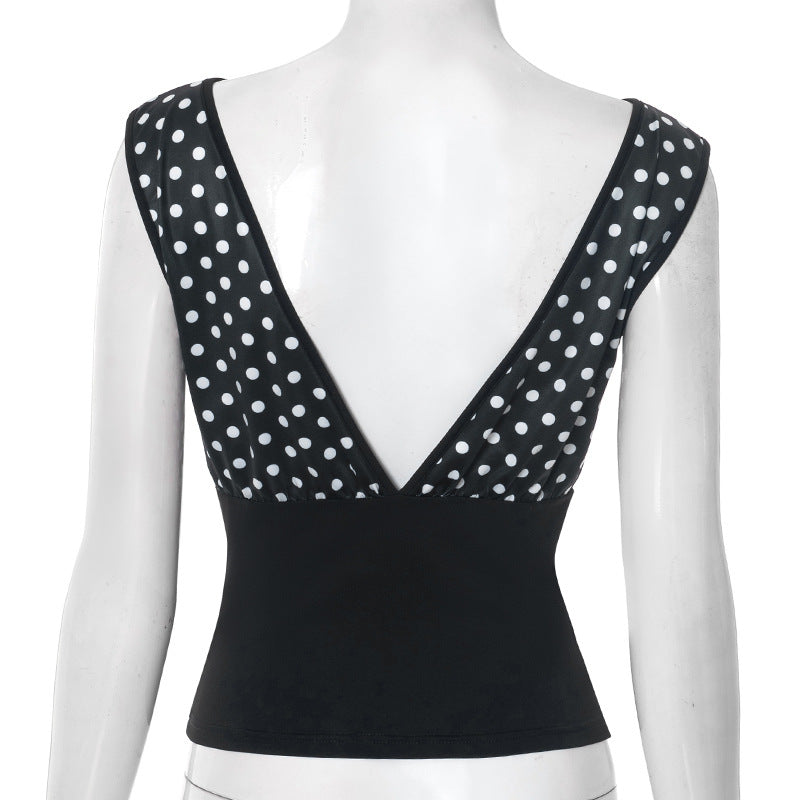 Fall Chic Retro Polka Dot Blouse for Women | Flattering Cap Sleeve Top