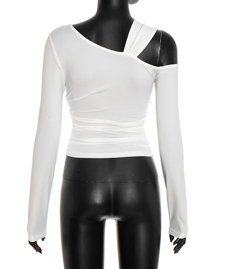 Fall Nights Out: Chic One-Shoulder Twist Front Ruched Long Sleeve Top