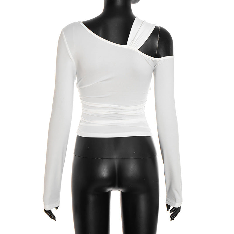 Fall Nights Out: Chic One-Shoulder Twist Front Ruched Long Sleeve Top