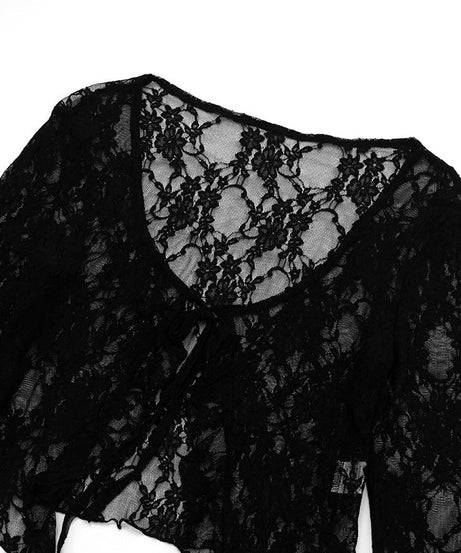 Gothic Romance Sheer Lace Tie-Front Top – Your Must-Have for Fall & Halloween Nights