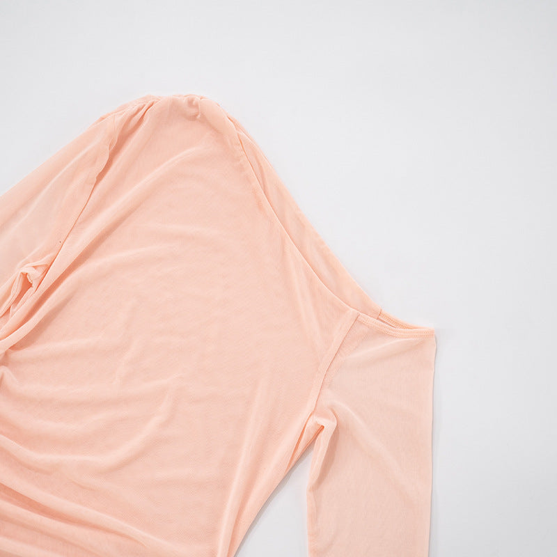 Blush Allure One-Shoulder Mesh Top | Asymmetrical Chic for Fall Evenings