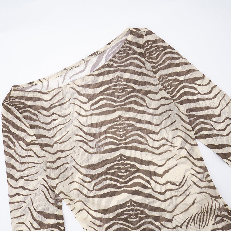 Untamed Chic! Women's Sheer Zebra Print Mesh Long Sleeve Top - Fall 2025 Fashion Essential