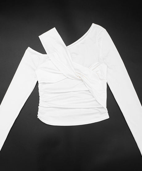 Fall Nights Out: Chic One-Shoulder Twist Front Ruched Long Sleeve Top