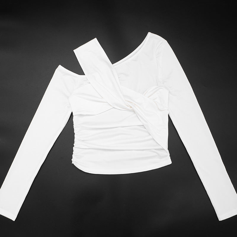 Fall Nights Out: Chic One-Shoulder Twist Front Ruched Long Sleeve Top