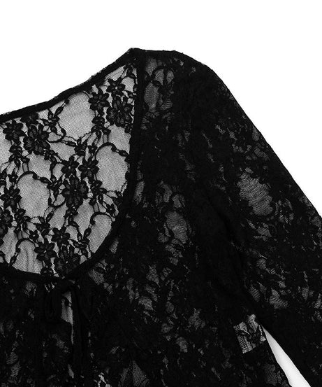 Gothic Romance Sheer Lace Tie-Front Top – Your Must-Have for Fall & Halloween Nights