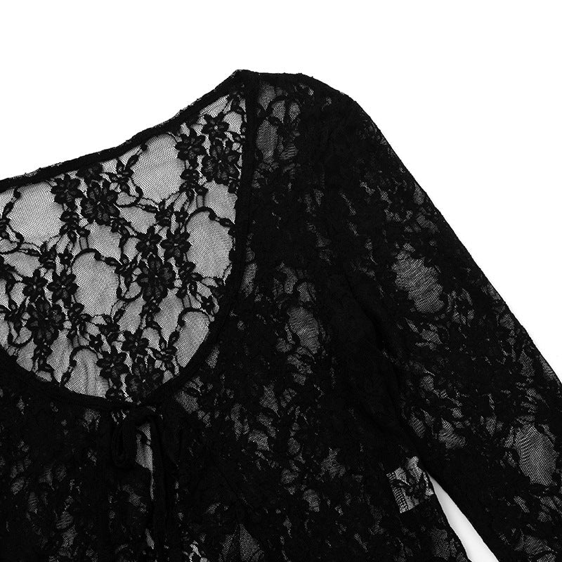 Gothic Romance Sheer Lace Tie-Front Top – Your Must-Have for Fall & Halloween Nights