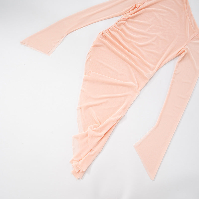 Blush Allure One-Shoulder Mesh Top | Asymmetrical Chic for Fall Evenings