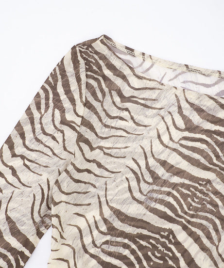Untamed Chic! Women's Sheer Zebra Print Mesh Long Sleeve Top - Fall 2025 Fashion Essential