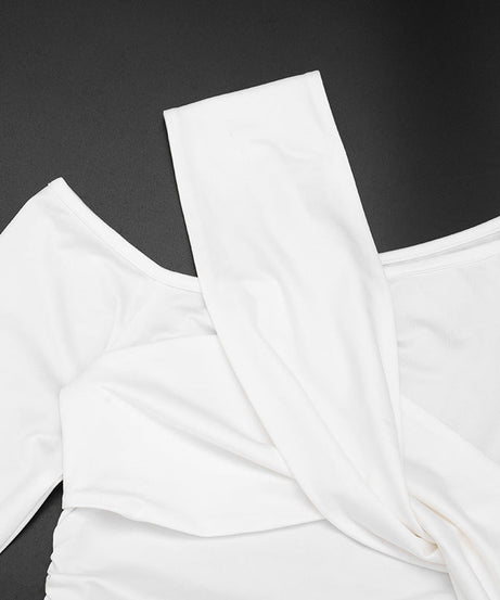 Fall Nights Out: Chic One-Shoulder Twist Front Ruched Long Sleeve Top