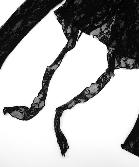 Gothic Romance Sheer Lace Tie-Front Top – Your Must-Have for Fall & Halloween Nights