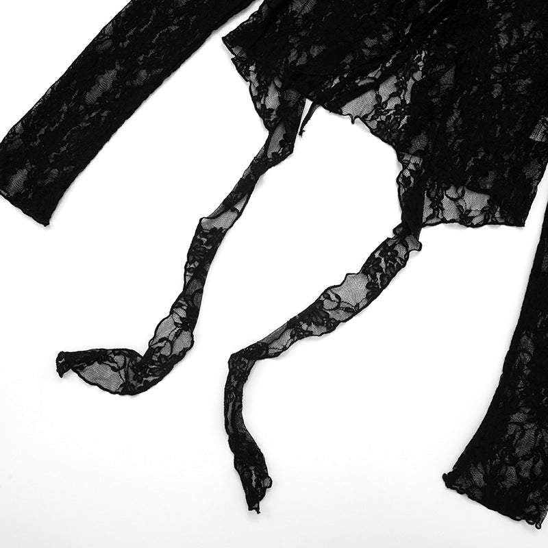 Gothic Romance Sheer Lace Tie-Front Top – Your Must-Have for Fall & Halloween Nights