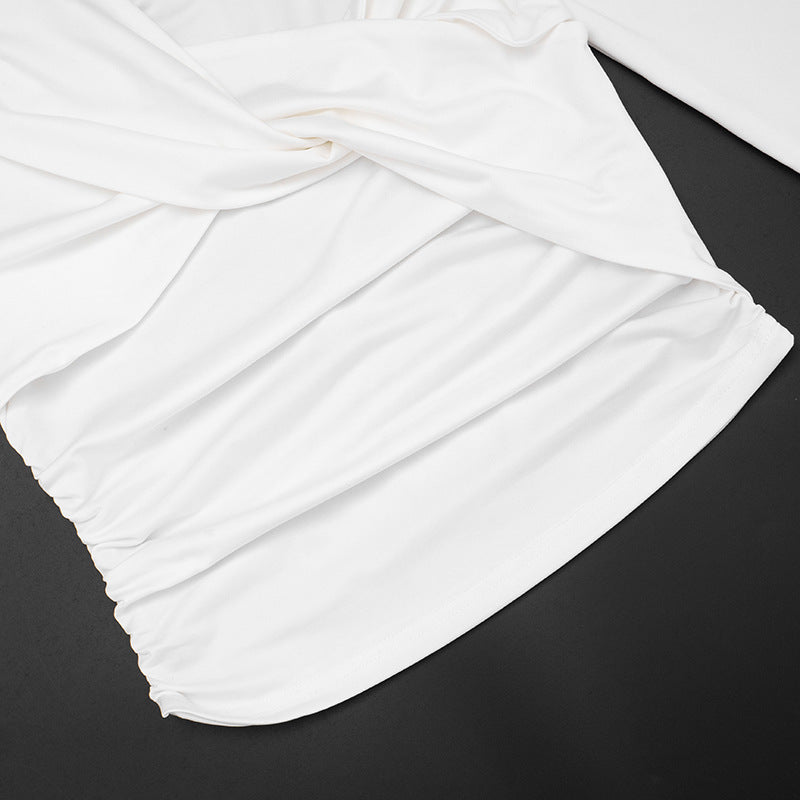 Fall Nights Out: Chic One-Shoulder Twist Front Ruched Long Sleeve Top