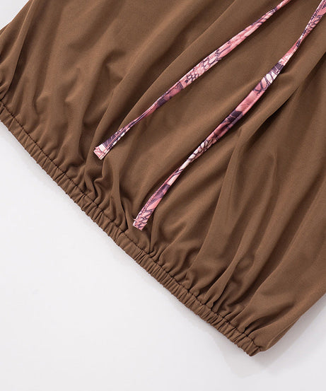 Chic Fall Tube Top: Abstract Print & Buckle Tie-Front Strapless for Y2K Style