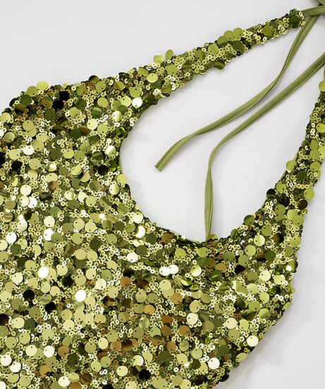 Radiant Gold-Green Sequin Halter Top - Your Go-To for Holiday Parties & NYE