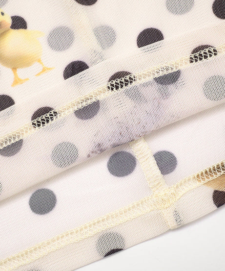 Autumn Whimsy: Adorable Critter & Polka Dot Mesh Long Sleeve Top