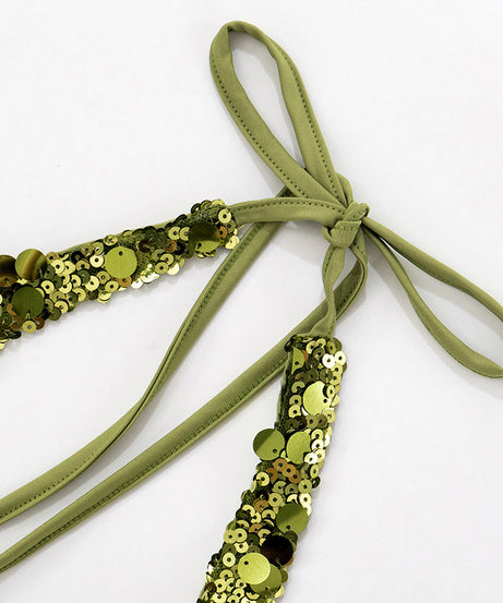 Radiant Gold-Green Sequin Halter Top - Your Go-To for Holiday Parties & NYE