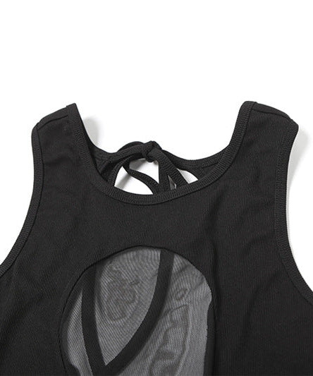 Sultry Mesh Patchwork Bodysuit - Edgy Fall Nights & Halloween Party Top