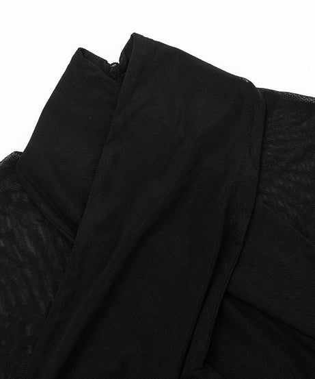 Siren Black Mesh Criss-Cross High Neck Crop Top - Edgy Fall & Halloween Party Style