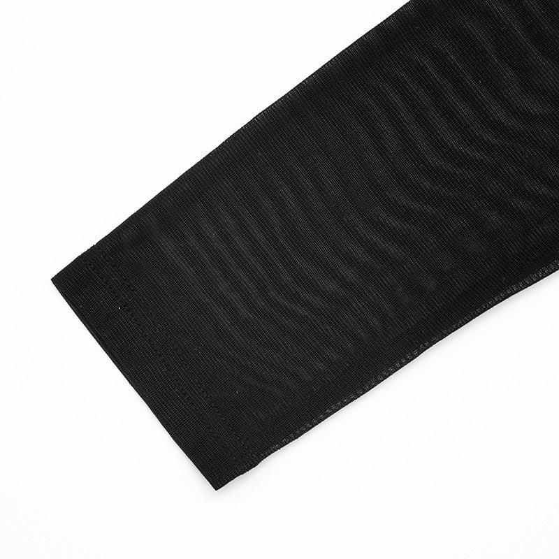 Siren Black Mesh Criss-Cross High Neck Crop Top - Edgy Fall & Halloween Party Style