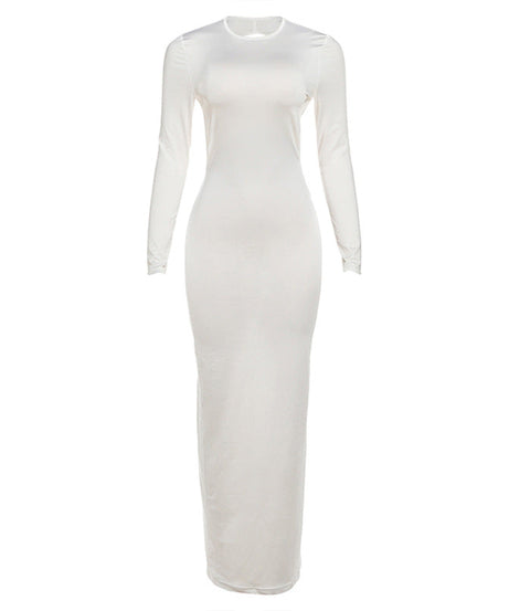 Sleek White Long Sleeve Backless Maxi Dress - Fall & Winter's Essential Chic Statement