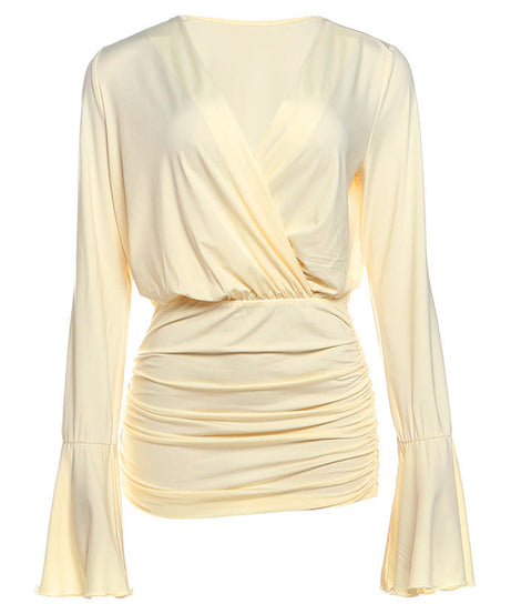 Flattering Ruched V-Neck Mini Dress with Bell Sleeves - Your Fall & Holiday Go-To