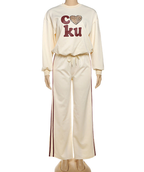 Cozy Fall Chic: Leopard Heart Graphic Sweatshirt & Wide-Leg Lounge Set for Women