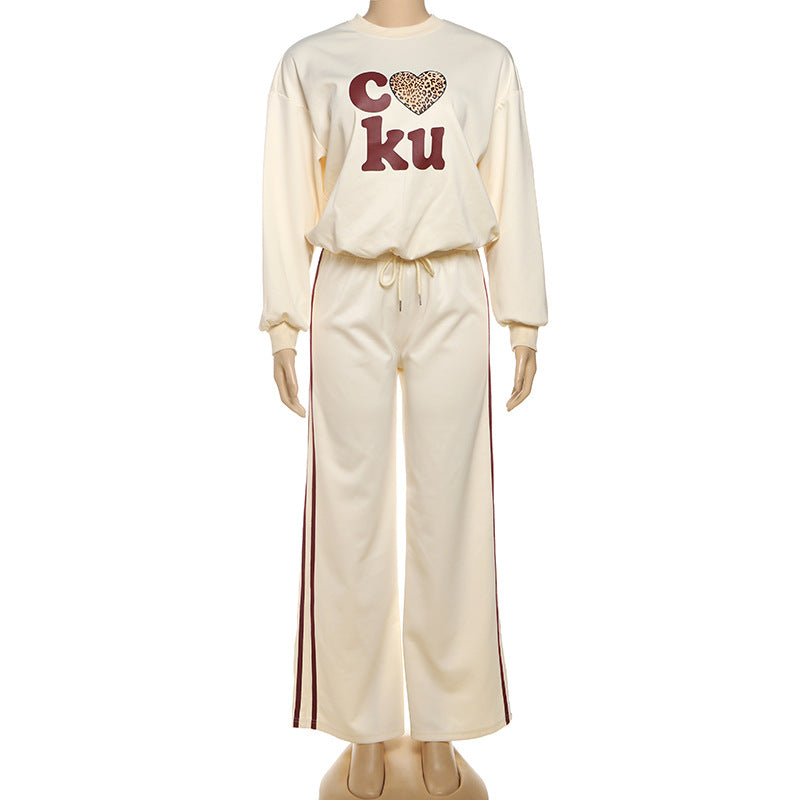 Cozy Fall Chic: Leopard Heart Graphic Sweatshirt & Wide-Leg Lounge Set for Women