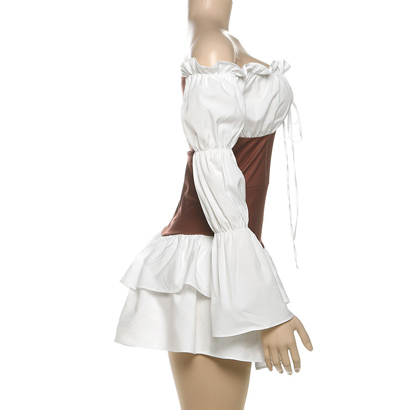 Enchanting Fall Renaissance Off-Shoulder Corset Mini Dress - Bell Sleeve Peasant Style for Halloween