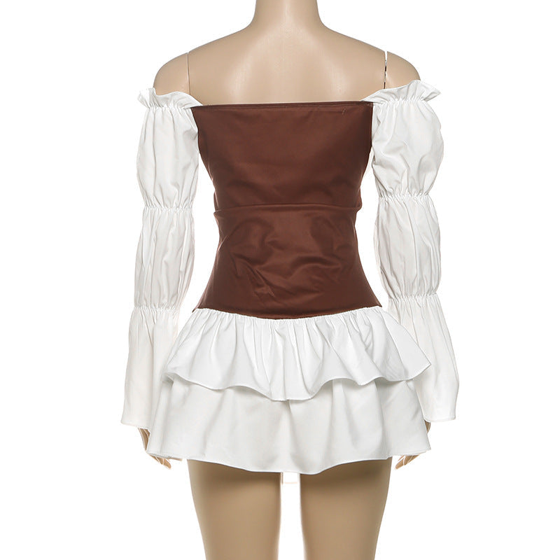 Enchanting Fall Renaissance Off-Shoulder Corset Mini Dress - Bell Sleeve Peasant Style for Halloween