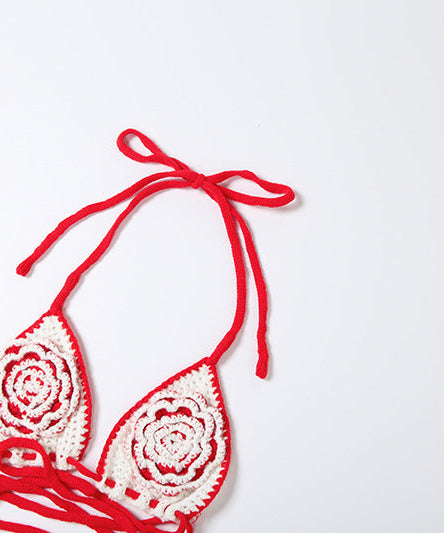 Romantic Crochet Rose Knit Set | Halter Top & Ribbed Maxi Skirt | Boho Chic 2-Piece for Fall Escapes