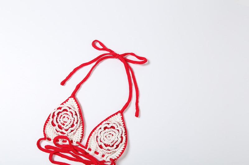 Romantic Crochet Rose Knit Set | Halter Top & Ribbed Maxi Skirt | Boho Chic 2-Piece for Fall Escapes