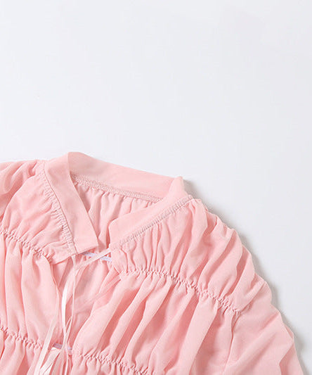 Effortlessly Chic Blush Pink Ruched Tie-Front Peplum Blouse - Perfect for Fall