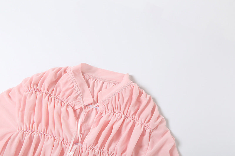 Effortlessly Chic Blush Pink Ruched Tie-Front Peplum Blouse - Perfect for Fall