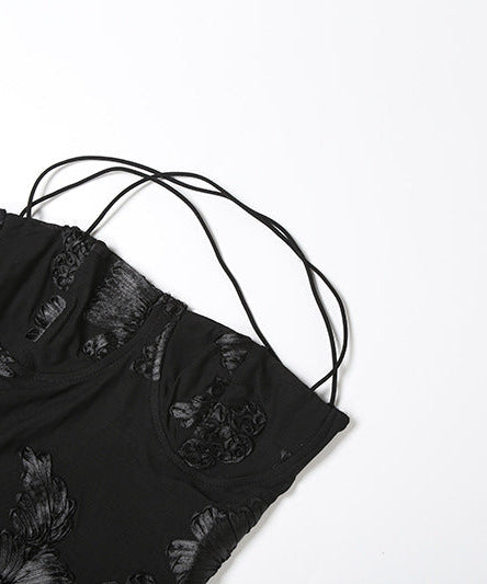 Black Elegance Floral Mesh Cross-Back Maxi Gown | The Ultimate Statement for Holiday Parties & NYE