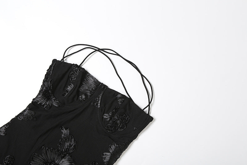 Black Elegance Floral Mesh Cross-Back Maxi Gown | The Ultimate Statement for Holiday Parties & NYE