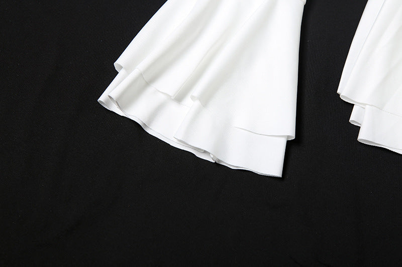 Romantic Ruffle V-Neck Bell Sleeve Tunic Dress | Chic White Fall & Holiday Top