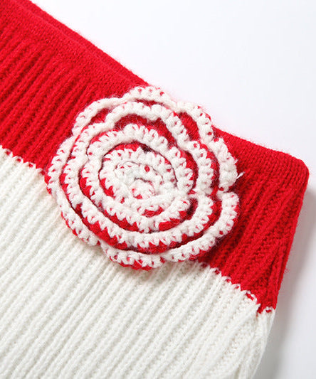 Romantic Crochet Rose Knit Set | Halter Top & Ribbed Maxi Skirt | Boho Chic 2-Piece for Fall Escapes