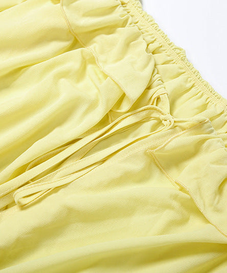 Golden Hour Glow Off-Shoulder Ruched Mini Dress - Long Sleeve & Self-Tie