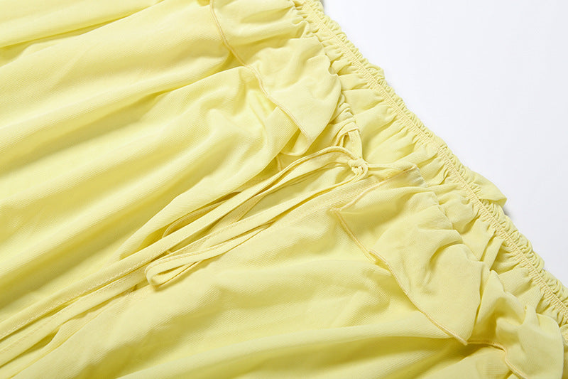 Golden Hour Glow Off-Shoulder Ruched Mini Dress - Long Sleeve & Self-Tie